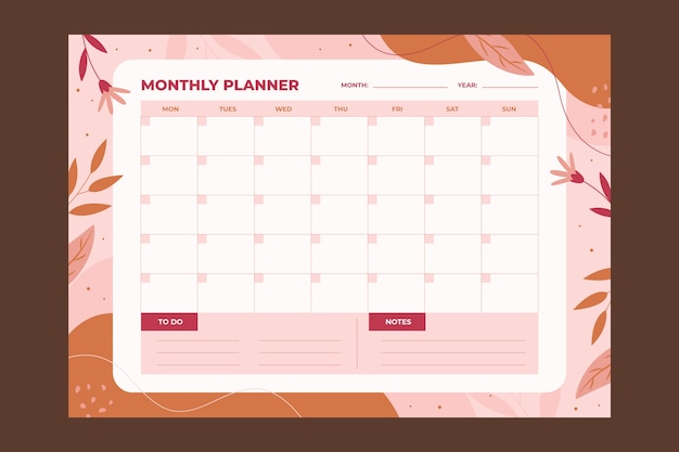 Modelo de calendário de planejador mensal plano 2023