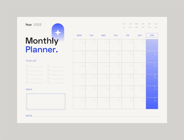 Vetor grátis modelo de calendário de planejador mensal plano 2023