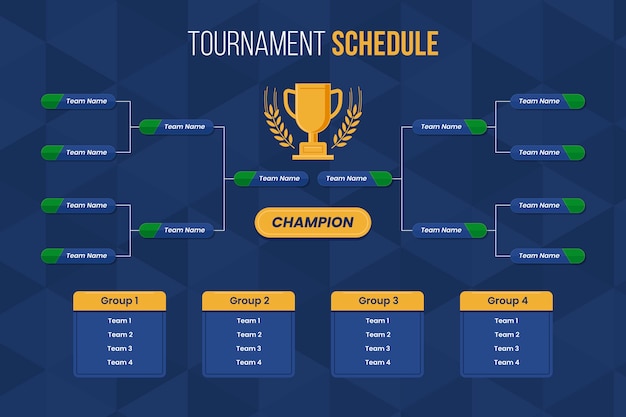 Modelo de calendário de torneio de design plano