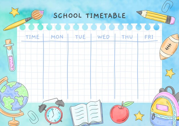 Modelo de calendário de volta às aulas em aquarela