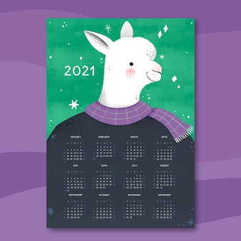 Modelo de calendário desenhado à mão para o ano novo 2021
