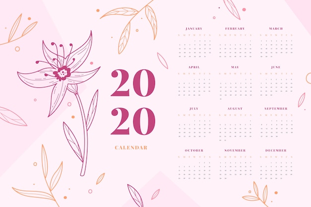 Modelo de calendário floral 2020