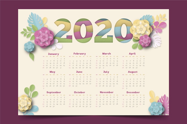 Modelo de calendário floral 2020