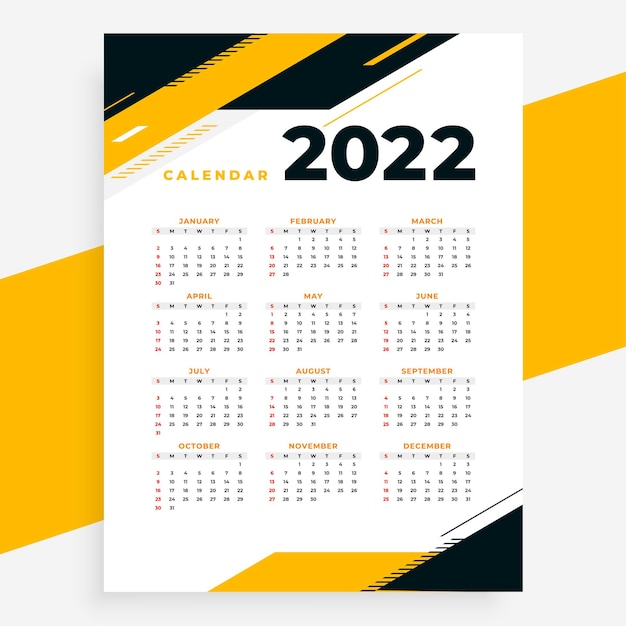 Modelo de calendário geométrico de ano novo para 2022 elegante