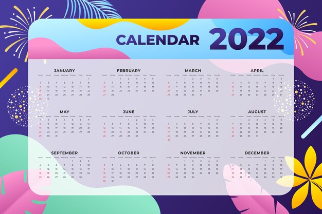 Modelo de calendário gradiente 2022