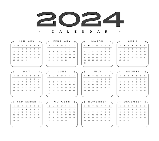 Vetor grátis modelo de calendário inglês simples de 2024 para uso de escritório ou negócio vetor