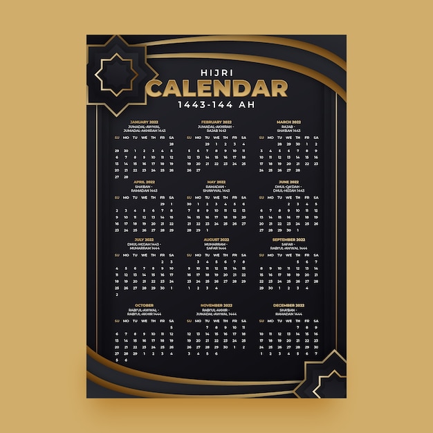 Vetor grátis modelo de calendário islâmico gradiente