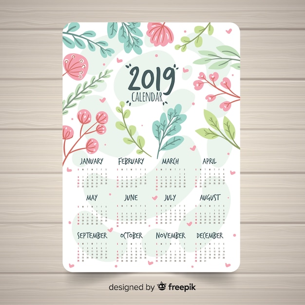 Modelo de calendário lindo 2019 com estilo floral