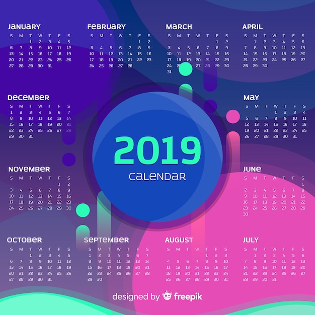 Vetor grátis modelo de calendário moderno de 2019