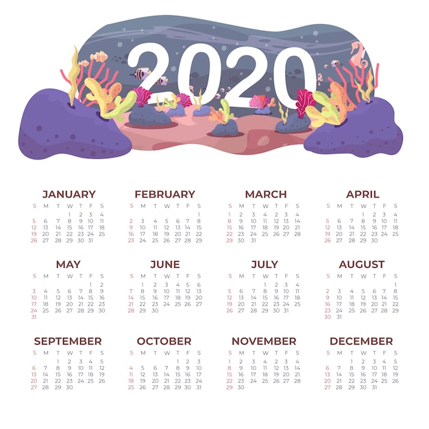 Modelo de calendário natureza 2020