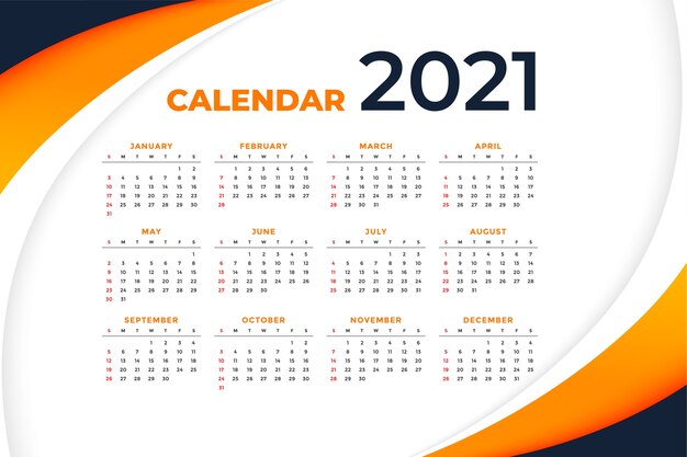Modelo de calendário ondulado de ano novo elegante