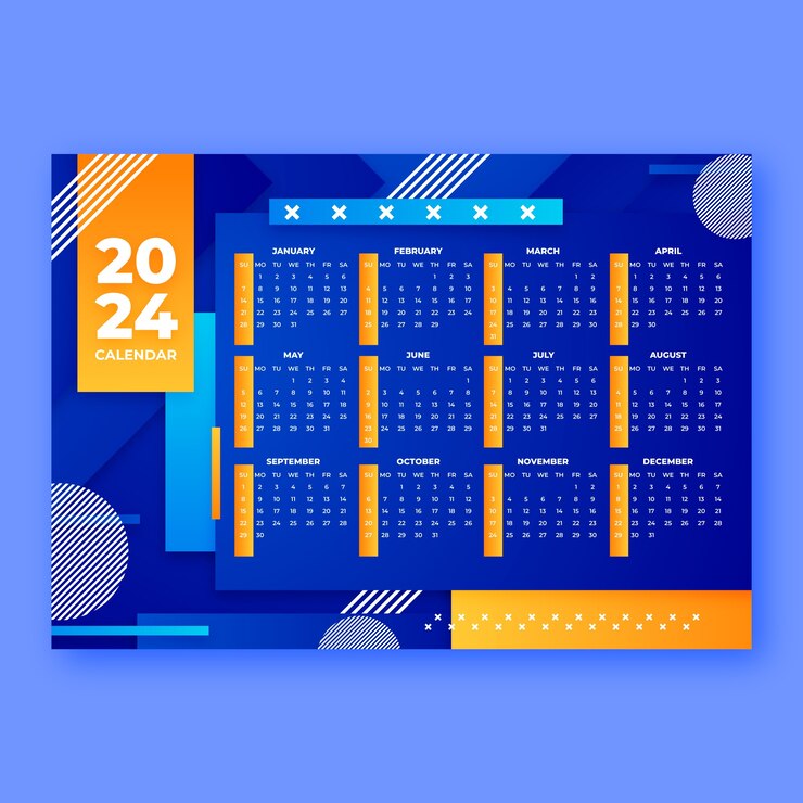 Vetor grátis modelo de calendário para o gradiente 2024