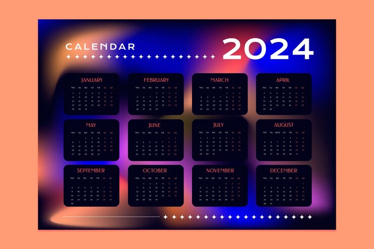 Vetor grátis modelo de calendário para o gradiente 2024