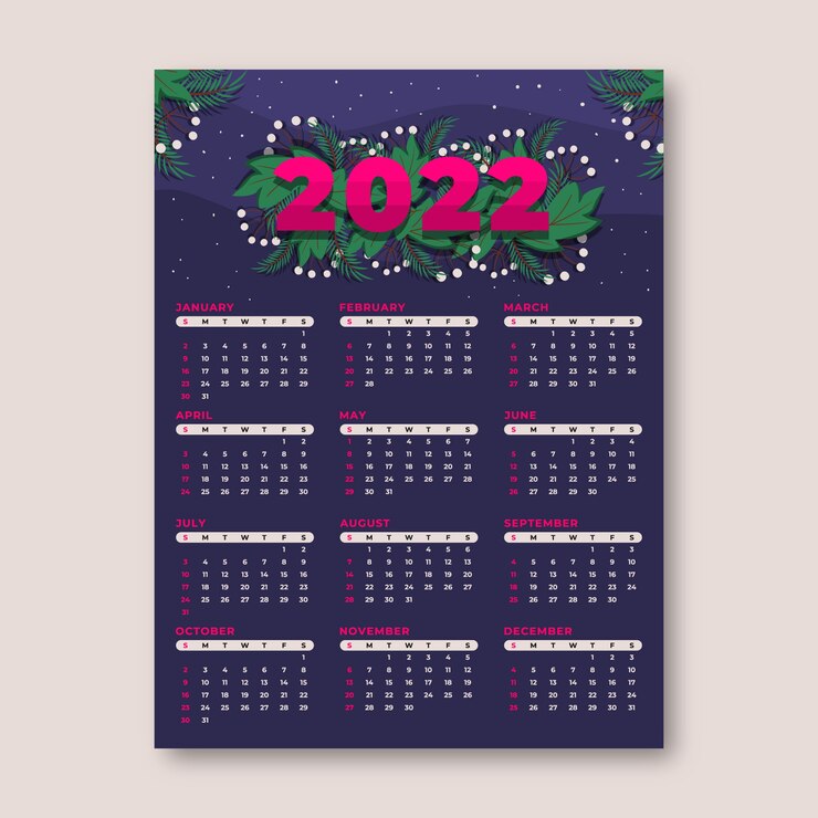 Vetor grátis modelo de calendário plano 2022 desenhado à mão