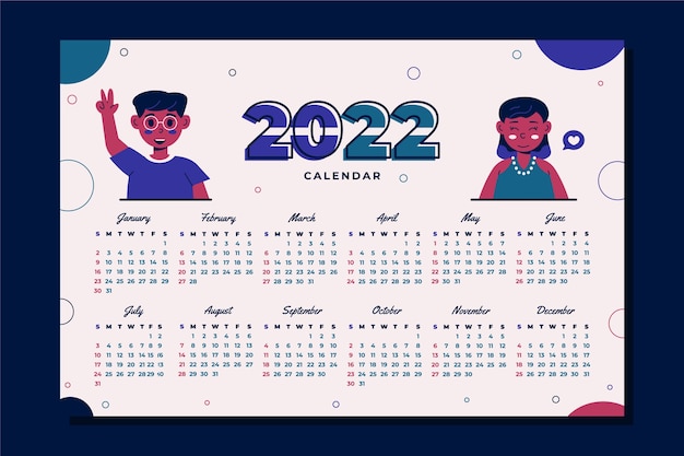 Vetor grátis modelo de calendário plano 2022 desenhado à mão