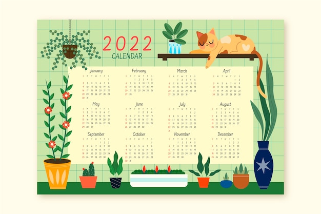 Vetor grátis modelo de calendário plano 2022 desenhado à mão