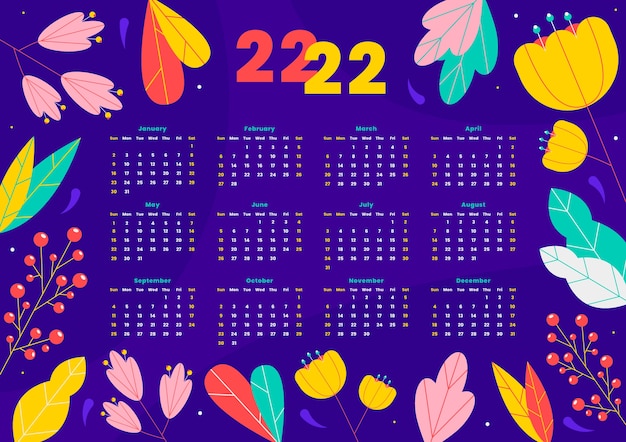 Modelo de calendário plano 2022