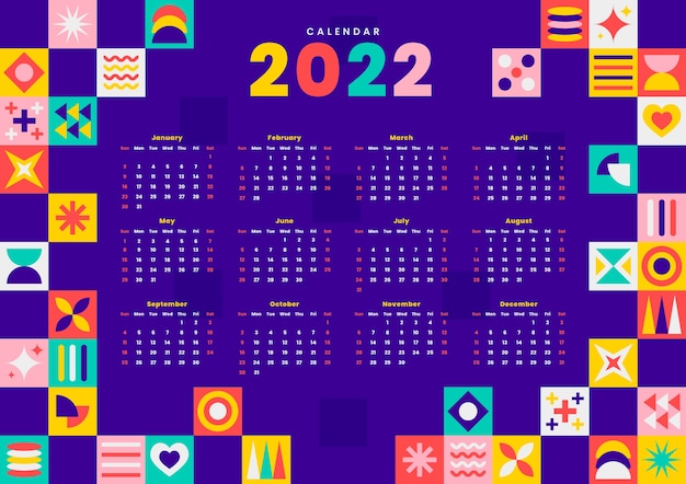 Modelo de calendário plano 2022