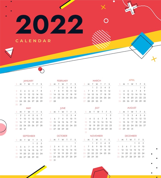 Vetor grátis modelo de calendário plano 2022