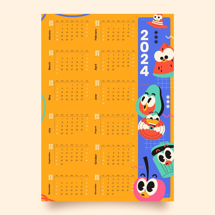 Vetor grátis modelo de calendário plano 2024