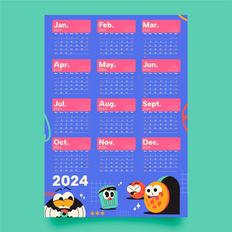 Vetor grátis modelo de calendário plano 2024