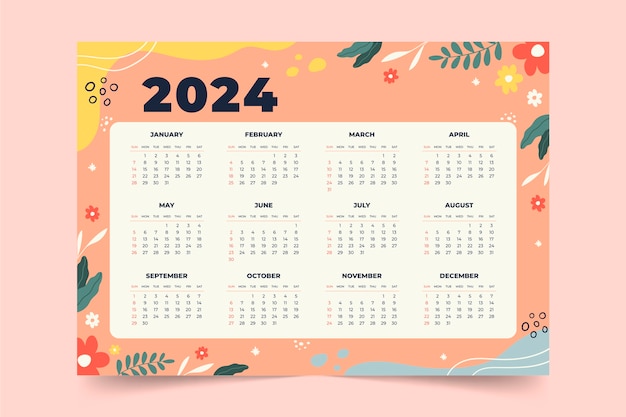 Modelo de calendário plano 2024