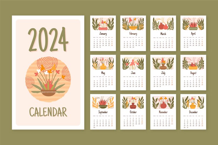 Vetor grátis modelo de calendário plano 2024