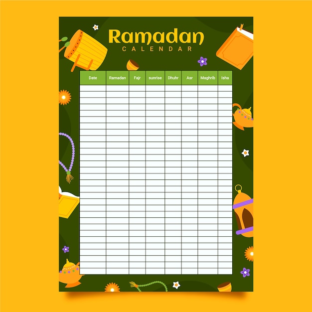 Modelo de calendário plano do ramadã