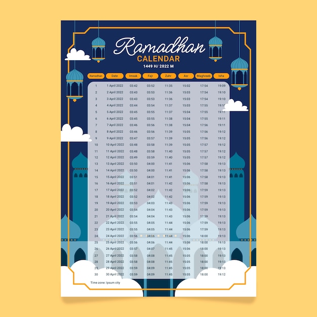 Modelo de calendário plano do ramadã