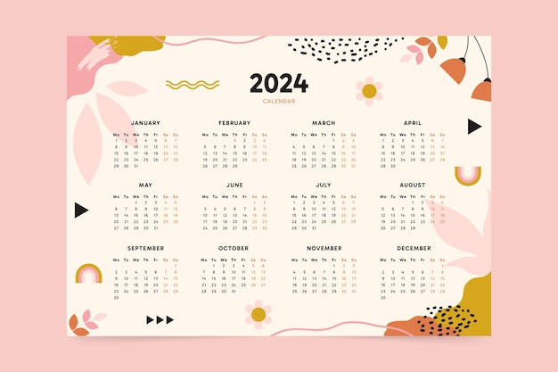 Vetor grátis modelo de calendário plano para 2024