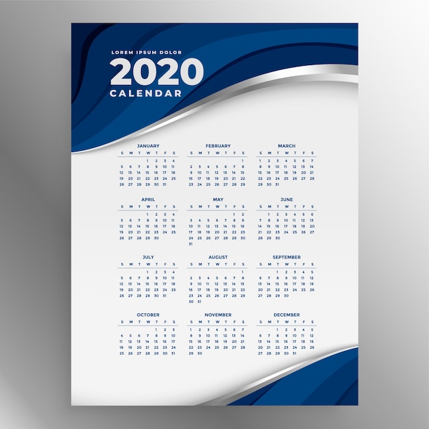 Vetor grátis modelo de calendário vertical azul 2020