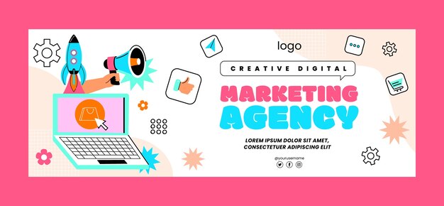 Modelo de capa de facebook de agência de marketing de design plano