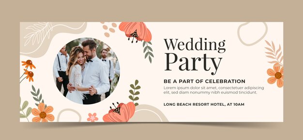 Modelo de capa de facebook de casamento floral design plano