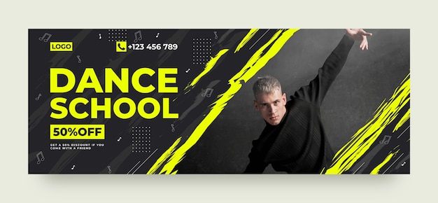 Vetor grátis modelo de capa de facebook de escola de dança de design plano