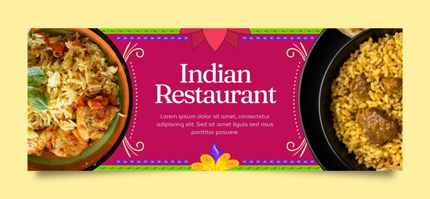 Modelo de capa de facebook de restaurante indiano desenhado à mão