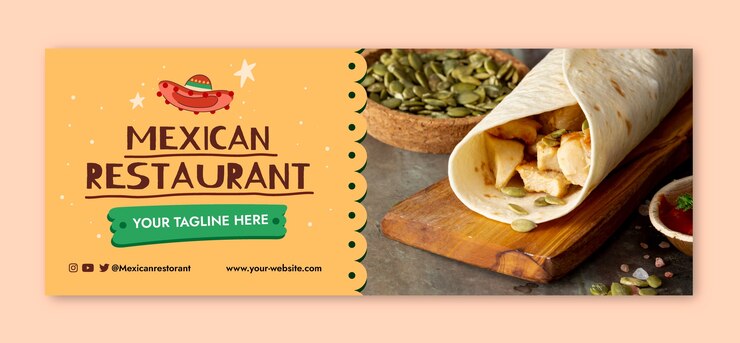Modelo de capa de facebook de restaurante mexicano desenhado à mão