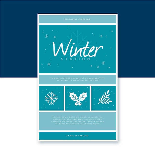 Modelo de capa de livro de inverno com flocos de neve
