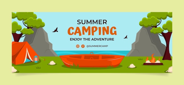 Modelo de capa de mídia social de acampamento de verão plano