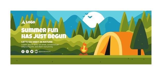 Modelo de capa de mídia social de acampamento de verão plano