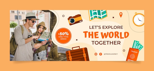 Modelo de capa de mídia social de agência de viagens plana