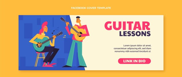 Modelo de capa de mídia social de aulas de guitarra plana