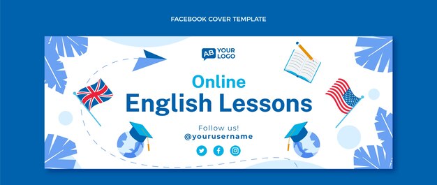 Modelo de capa de mídia social de aulas de inglês planas