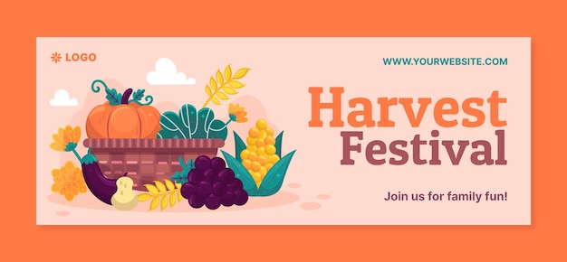 Vetor grátis modelo de capa de mídia social de design plano de celebração do festival de colheita