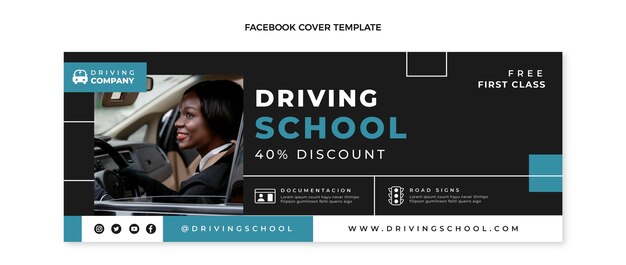 Modelo de capa de mídia social de escola de condução plana