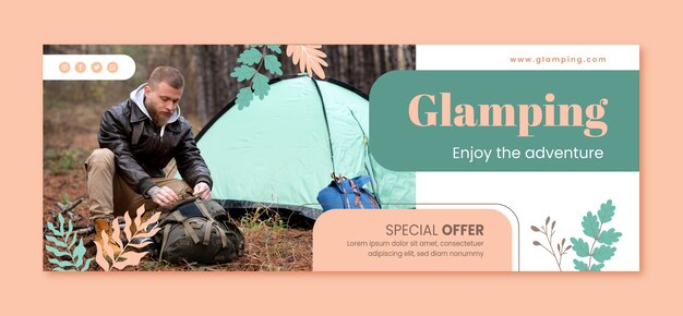 Modelo de capa de mídia social de glamping plano