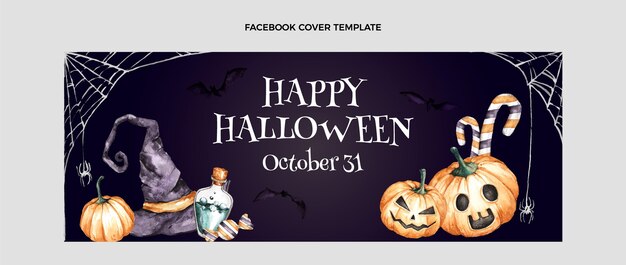 Modelo de capa de mídia social de halloween em aquarela