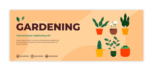 Modelo de capa de mídia social de jardinagem plana