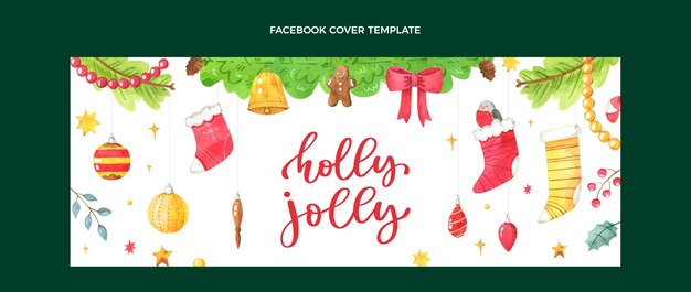 Modelo de capa de mídia social de Natal em aquarela