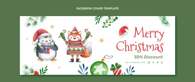 Modelo de capa de mídia social de Natal em aquarela