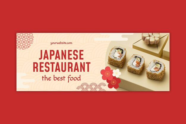 Modelo de capa de mídia social de restaurante japonês plano